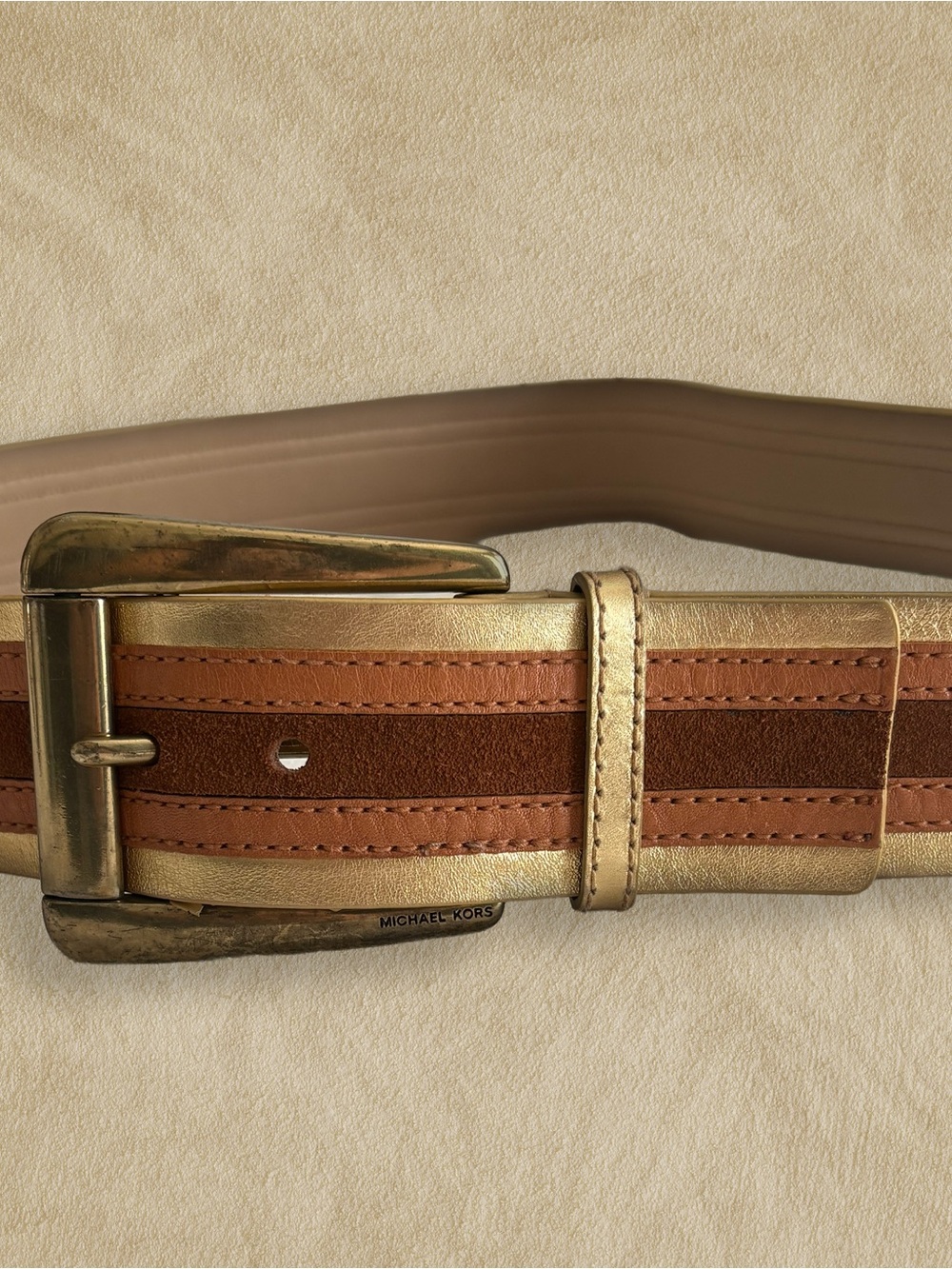 Michael Kors women’s Gold and Brown Leather Belt